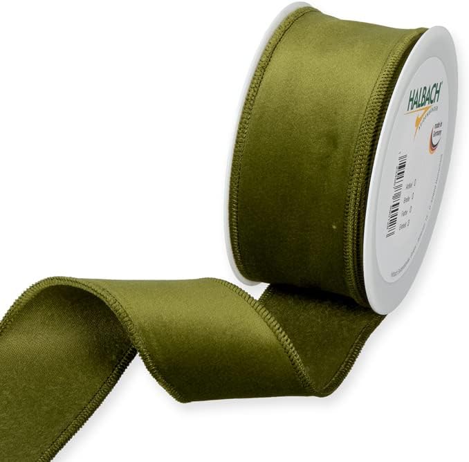 Флористиријан, зелена Божиќна кадифена ткаенина лента ширина 2 инчи на 9 јарди ролна. Жичен раб