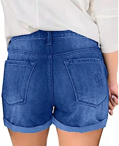 Womenените моторџиски шорцеви поставени тенок фармерки шорцеви летни дупка високи панталони панталони свилени пижами за жени шорцеви