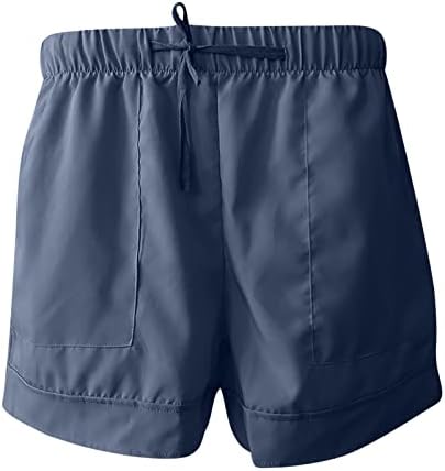 Женски шорцеви еластични влезови на половината, удобни шорцеви, обични џебови за џебови за жени летни постелнини буги трендовски