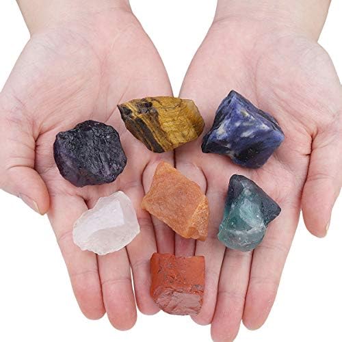 Сет на Sunyik 7 чакра камења, природен груб суров камен за пад, кабини, кристални комплети за лекување