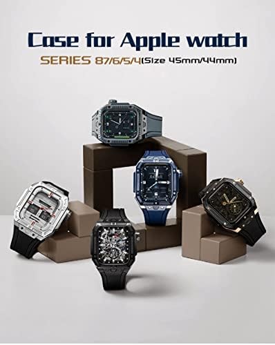 Нејенс Случај Од Нерѓосувачки Челик за Apple Watch 44mm Гумена Лента За Часовници за iWatch 6 5 4 SE Комплет За Конверзија На Луксузни