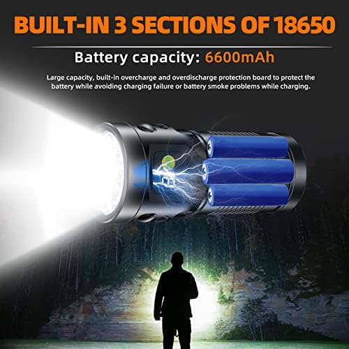 Тактички фенерче за полнење на високи лумени- 6500 Лумени водоотпорна LED фенерче, 8 режими, напојувани со вградени батерии од 3