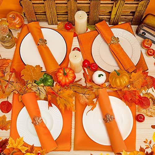Suclain 24 парчиња паѓаат жетва вечера салфетки кујнски салфетки со јавор лисја од тиква од тиква прстени за Денот на благодарноста Ден на есенска празничка забава