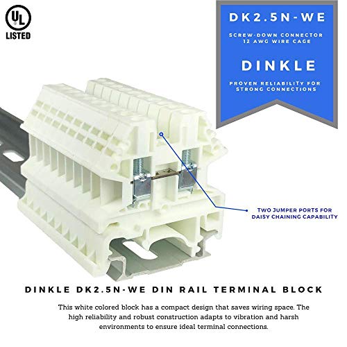 Динкл Вајт ДК2. 5Н - Ние Дин Железнички Терминал Блок Завртка Тип УЛ 600В 20А 12-22АВГ, Пакет од 50
