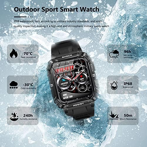 Паметни часовници за мажи, Bluetooth Повик SmartWatch IP68 водоотпорен фитнес часовник за часовници за Android iOS iPhones со срцев ритам Крвниот притисок SPO2, 1,95 Тактички спортски паме