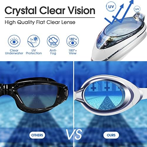 Очила за пливање Ввинка 2 пакувања Очила за пливање со 3 нос парче, анти-магла анти-УВ силиконски базени Очила за возрасни жени млади