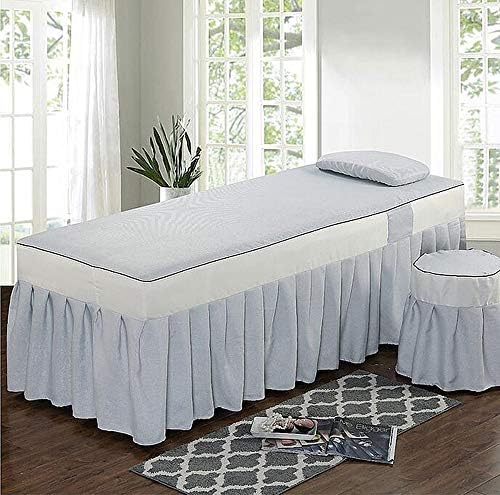 Сет за маса за масажа во вез ， чиста боја за дишење памук за убавина за кревет 4-парчиња Едноставен салон за кревети-G 185x70см