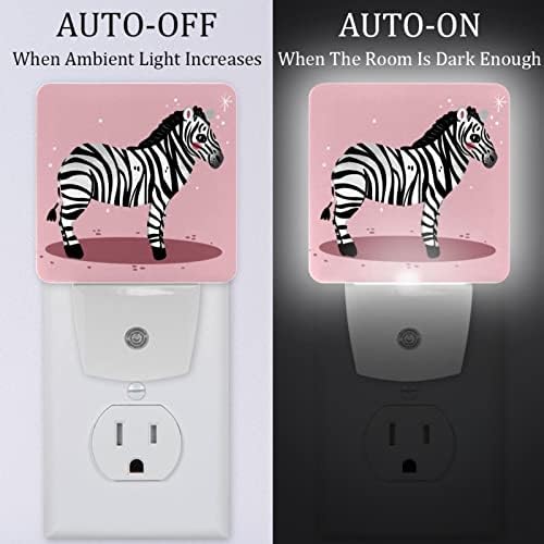 2 пакет LED ноќно светло автоматско/вклучено/исклучување на прекинувачот, илустрација зебра идеална за спална соба, бања, расадник,