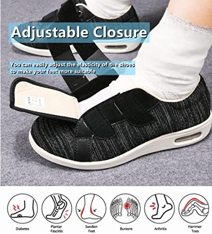 ZGDG машки дијабетични едеми чевли широка ширина чевли за одење со прилагодлива лесна патика за затворање што не се лизгаат за отечени стапала