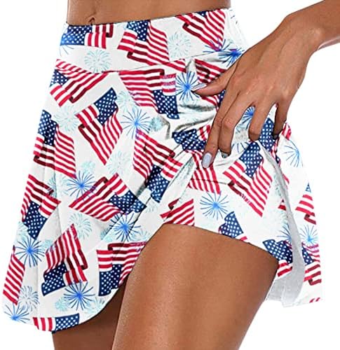 4 -ти јули тениски здолништа со знаме на САД со шорцеви за жени со високи половини плетени проточни голф -голф 2 во 1 тренингот кулоти