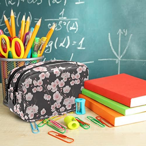 Кожна торба со молив од Mnsruu со 2 прегради за патенти, цреша цветни девојчиња молив со молив со молив, торбичка за водоотпорни