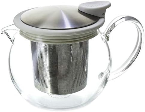 Forlife Bola стаклен чајник со инфузер за корпи, 15-унца/444ml, бело