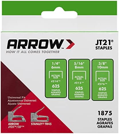 Arrow 21MP1 JT21 Thin Thin Wire Staples Multipack за главни пиштоли и степнувачи, користете за тапацир, занаети, општи поправки,