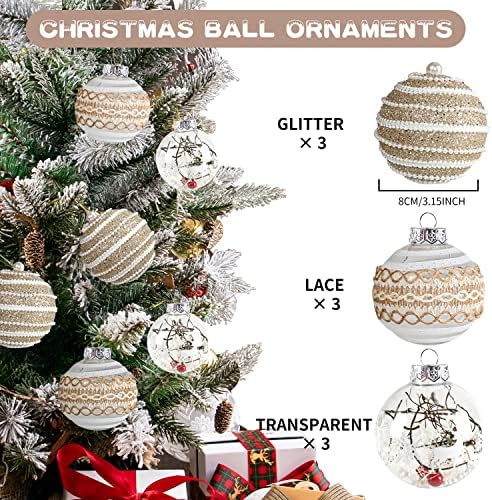 9 пакувања Божиќни украси за божиќни топка 80мм/3,15 Пластична декорација на новогодишни елки, големи распрскувани чисти Божиќни