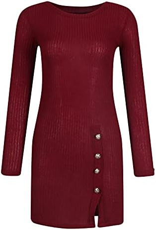 Женски џемпери фустани 2022 странични исечоци секси тенок ко-вратче со долги ракави плетени фустани плетени фустани зима