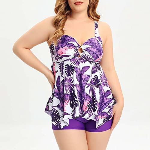 Lceенски Lcepcy, плус големина Танкини сетови скријте го стомакот со двојни костими за капење цветни печати фустан со момчиња за пливање