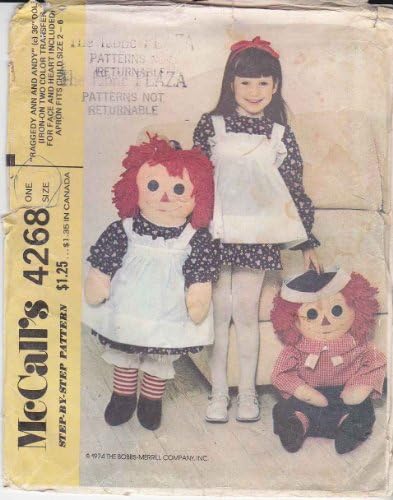 Гроздобер шема за шиење на МекКал 4268 Раггеди Ен и Енди полнети кукли