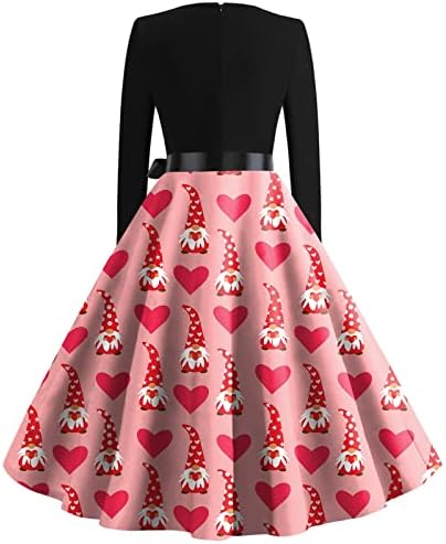 Женски Ретро Класичен Фустан За Печатење На Денот На Вљубените Со Долги Ракави