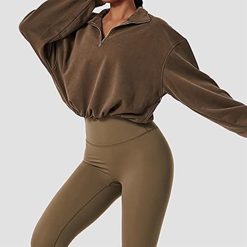 Songling Women Half Zip исечен џемпер со долги ракави стојат јака што трчаше тренингот пулвер џемпери атлетски врвови