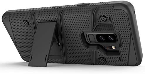 Зизо Болт серија за Samsung Galaxy S9 Plus Case Case Crop Crop тестиран со каленски стаклен екран за заштита на екранот црно