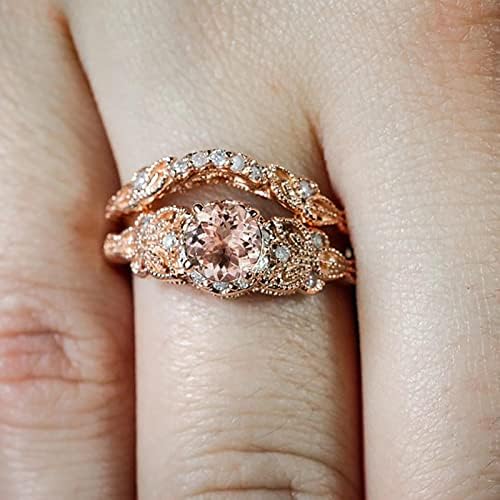 2023 розово злато дијамантски прстен сет за жени ангажман прстен накит подароци обичен прстен