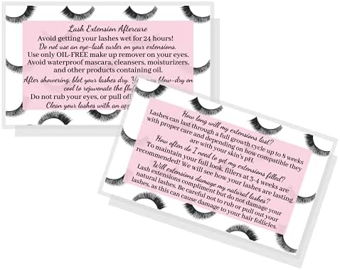 Продолжување на трепките Инструкции За Последователна Нега Картички | Пакет од 50 | Трепки За Очи Со Дизајн На Розова Влошка Двострана Големина