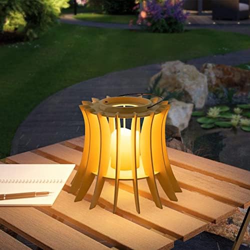 Livinlarge Едноставен јапонски бамбус под подот ветерна ламба преносна соларна ламба на отворено креативно свеќник украси нордиски стил за табела