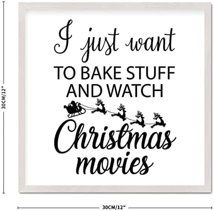 12x12in дрво знак со Божиќни цитати и гледајте Божиќни филмови позитивни цитати рустикален шик стил бела рамка дрвена висечка плакета
