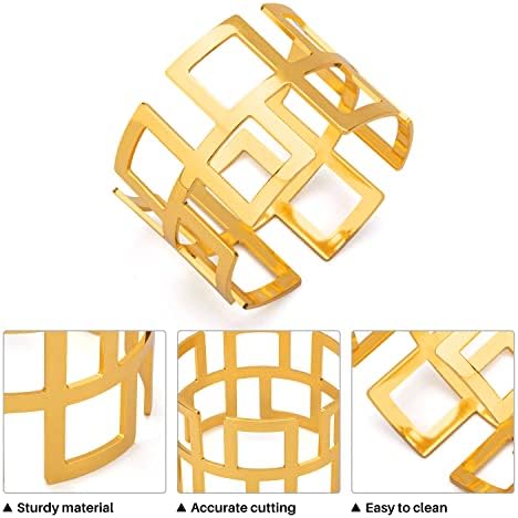Златни салфетки прстени сет од 12, метални држачи за салфетки, декорација на вечера за вечера за празнична забава