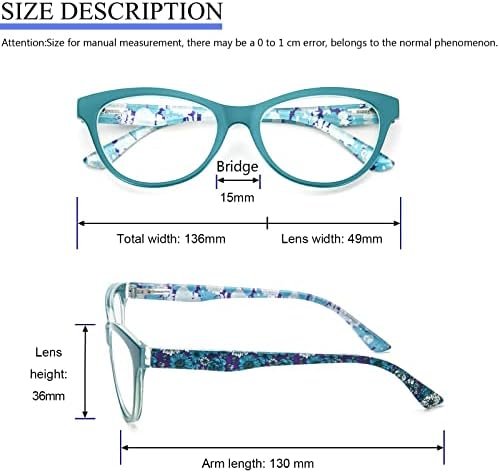 Kokobin читање очила за жени жени со сина светлина за блокирање на компјутерски очила за очила со пролетни шарки
