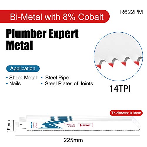 Ezarc Recipating Saw Blade Blade Bim-Metal Cobalt Saber Saber Saw Blades за сечење метал 9-инчен 14TPI R922pm, и 12-инчен 14TPI