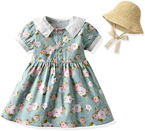 Детско дете бебе девојки пролетно лето цветен памук со краток ракав, принцеза фустан, облечена облека, облека за девојчиња