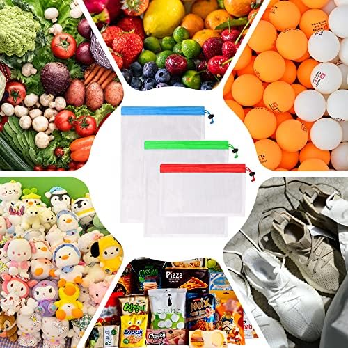 DRWSSR 12 парчиња шопинг торба за еднократно овошје и зеленчук Организатор, торба за купување мрежи, голема средна мала големина