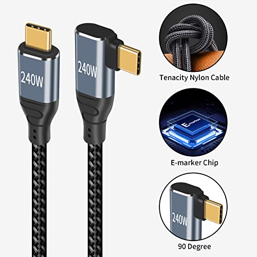 Poyiccot USB C до USB C кабел десен агол 9.8ft, 240W USB C кабел, Брзо полнење со полнач од типот C, PD3.1 USB C полнач за полнач Правен