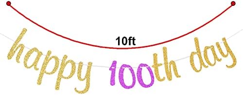 Среќен 100-Ти Ден Банер за 100 Дена Роденден Свадба Бебе Туш Партија Украси, Злато И Розова