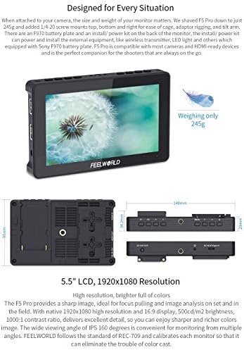 FEELWORLD F5 Pro 5.5 Инчен Теренски Монитор 4K 1920x1080 DSLR HDMI Камера За Допир IPS FHD Комплет За Напојување До Безжичен Пренос Видео