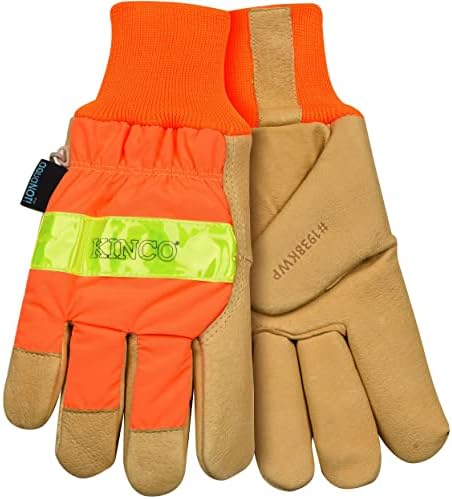 Кинко портокалово hi-vis наредени кожени кожни ракавици, термичка изолација на топлина, термичка изолација, 3M Scotchlite ™ рефлексивна