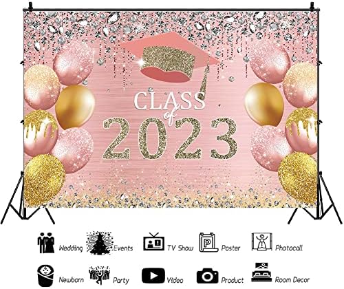 Хилиоенс 7€5ft Розова Златна 2023 Дипломирање Позадина Класа На 2023 Златен Балон Матурска Честитка Град Сјајна Дијамантска Позадина