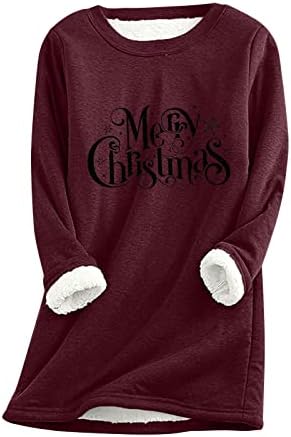 Среќни Божиќни врвови за жени со џемпери во шерпа, со долги ракави за печатење со долги ракави, редовно вклопување на удобна