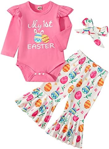 Aiksiwai новороденче бебе девојче Свети Патрик/ Облека за Велигденски ден, печати ромпер врвови, bellвонче на дното на панталони, лента