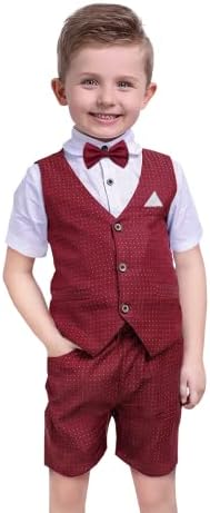 Sadarkes Момци одговара на летна облека поставува 3 парчиња кошула + елек + панталони со црвен лак -вратоврска момче смокинг облеки