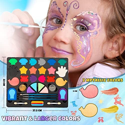Комплет за боја на лице Оксон за деца - 18 бои и 180 парчиња Комплет за сликање на лице Професионални карактеристики со торта со