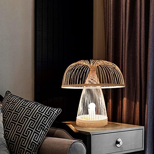 Yhqsyks Јапонски бамбус ламба покрај креветот, уникатна ламба за ткаење, креативни и персонализирани рачно изработени бамбус ламби, минимализам