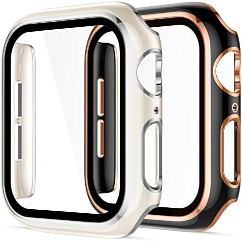 CHARLAM компатибилен со Case Apple Watch Case 44mm IWatch SE Series 6 5 4 Вграден заштитник на калено стакло екран, 2 пакувања заштитно покритие