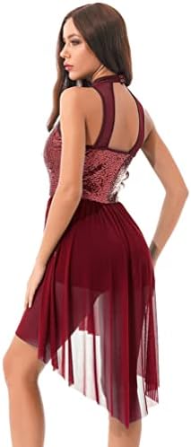 Лесен за женски лирски танц фустан чиста мрежа сјајни sequine sequins balllet leotard фустан модерен костум за танцување