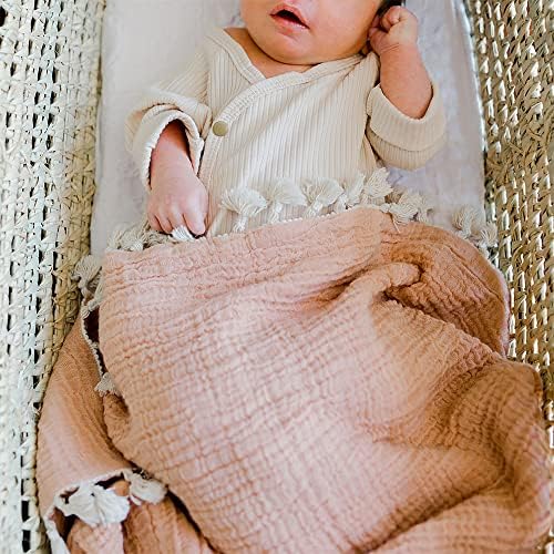 Крејн бебе Муслин Свадл ќебе, мека памучна лесна расадник и шетач ќебе за бебешки момчиња и девојчиња, бакарно црвено, 30 x 40