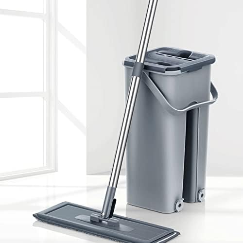 Skimt Cleaning Bucket Mop и кофа поставена за професионален систем за чистење, рамна липа со подлошки за микрофибер и бранче,