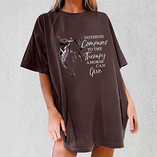 Women'sенска смешна графичка маица за животински маица, печати кратки ракави, екипаж на вратот на вратот на вратот, лабава симпатична