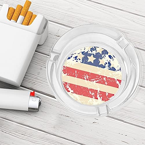 Ретро американско знаме модерна тркалезна стаклена лента за пепел преносни декоративни цигари цигари држач за пепел за внатрешна канцеларија