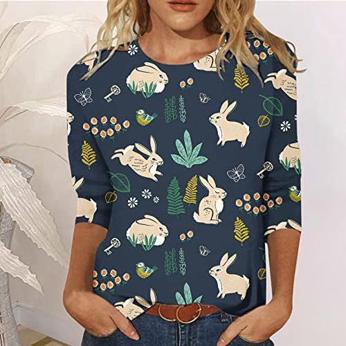 Велигденска кошула за зајаче за жени женски симпатична печатена маичка случајна лабава лесна пулаверска блуза со преголеми врвови